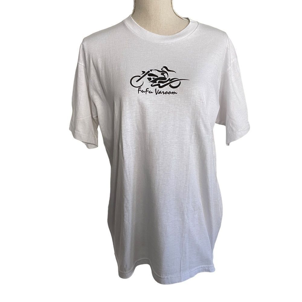 VTG Women's Fu Fu Varoom Motorcycle White Tee Shirt Size Large